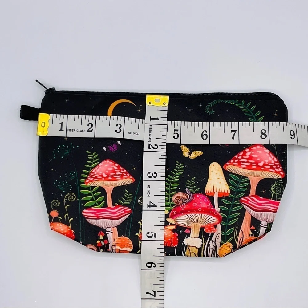 MUSHROOM Bag Zippered Make Up Brush Stash School Pencil Travel Jewelry Black Red